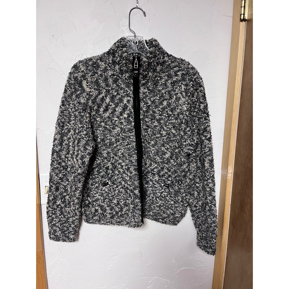Jamie Sadock Womens Grey Wool Blend Full Zip Mock‎ Neck Fuzzy Knit Jacket Medium